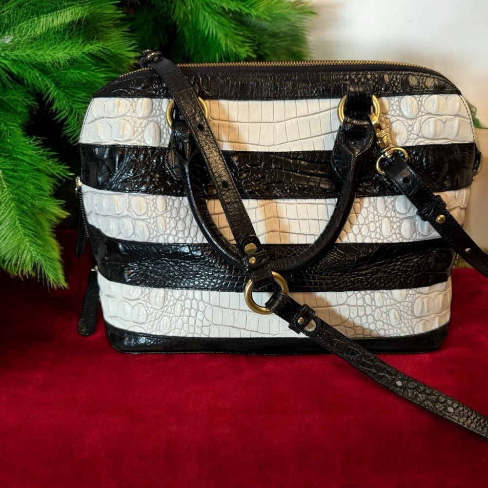 BRAHMIN VIVIAN PURSE Black and White Croc-Embossed Women's Bag